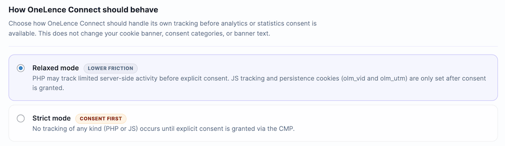 Placeholder screenshot of the consent mode options