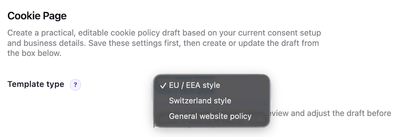 Cookie policy regulation type