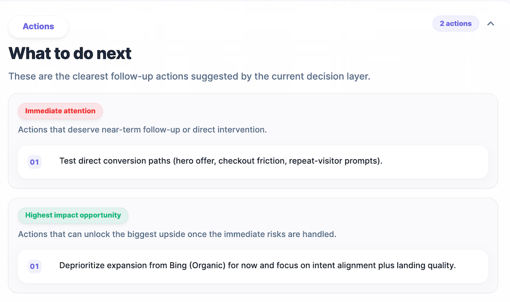 What to do next on Decisions page