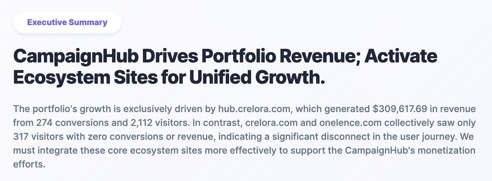 Executive summary on the Insights page on OneLence