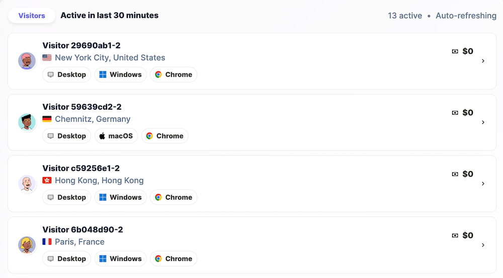 User list on the Live page on OneLence