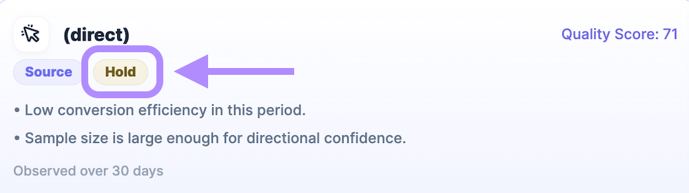 Hold status in a source card of OneLence