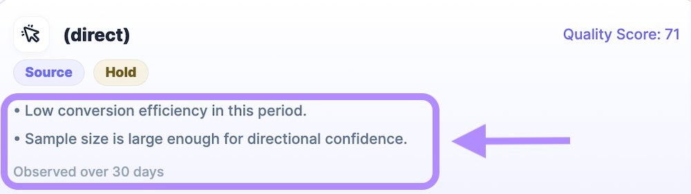 Key takeaways in a source card of OneLence