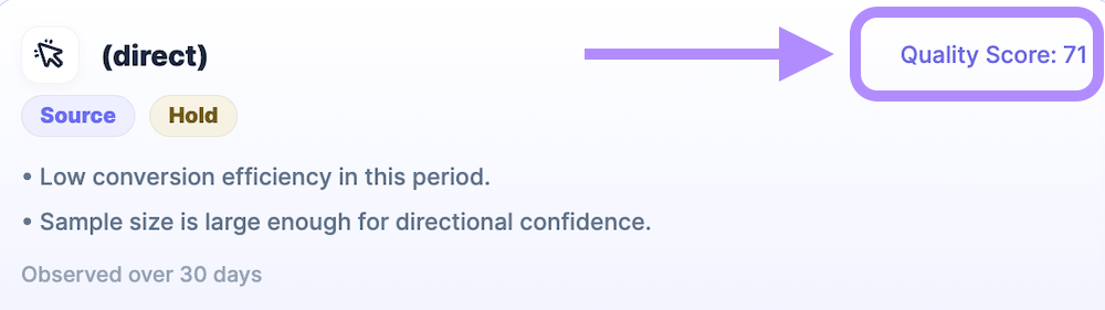 Quality Score in a source card of OneLence