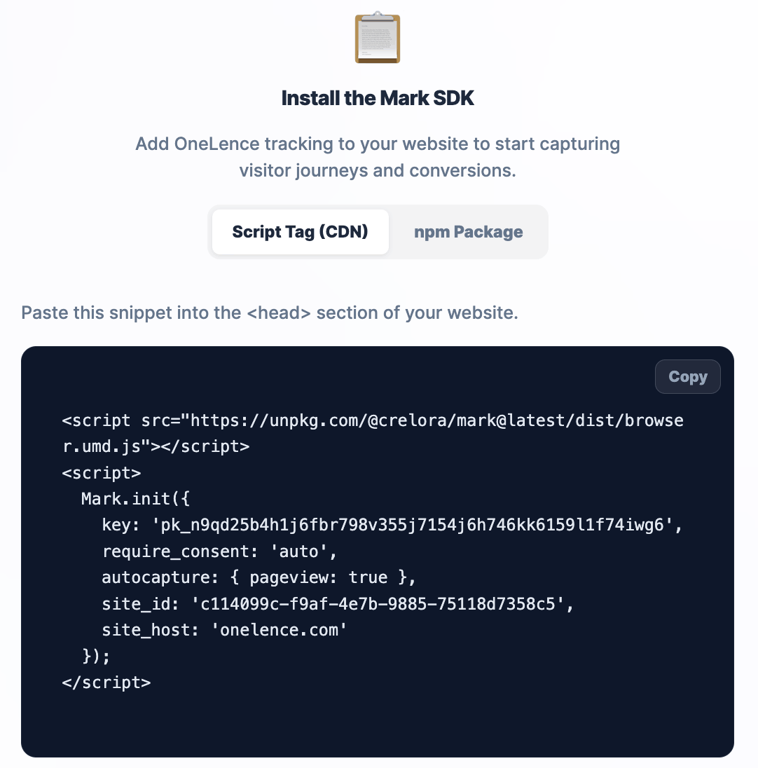 Setup via script snippet