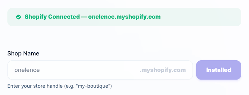 Shopify store connected successfully to OneLence