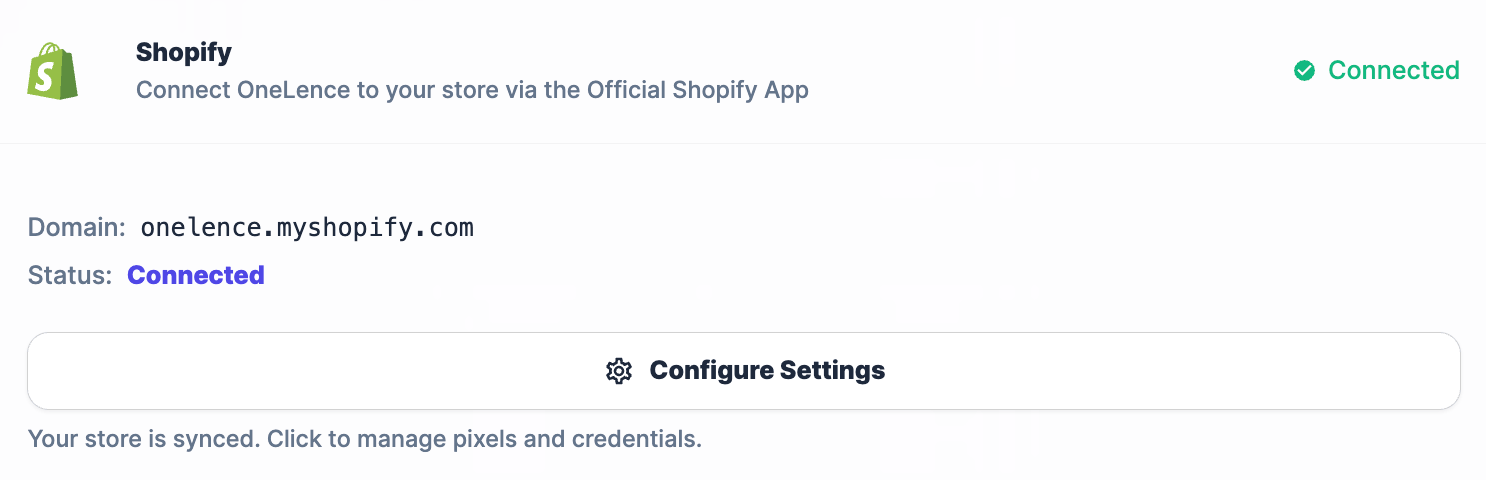 Shopify specific tracking setup in OneLence
