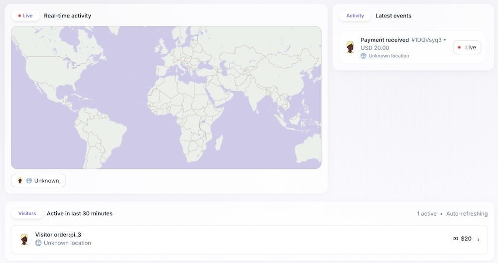 Events detected in Live page