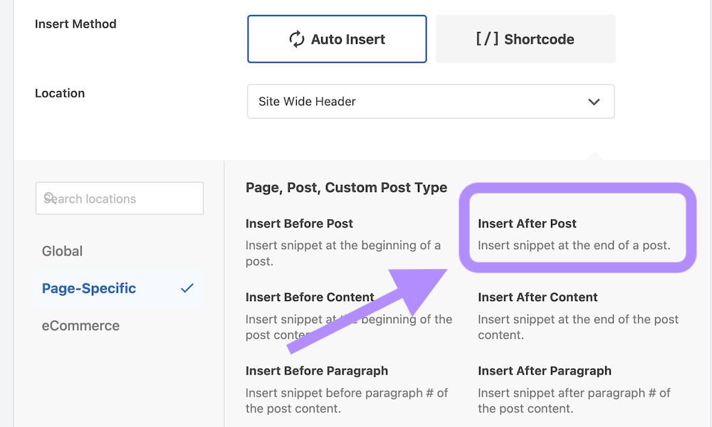 Select Page specific location