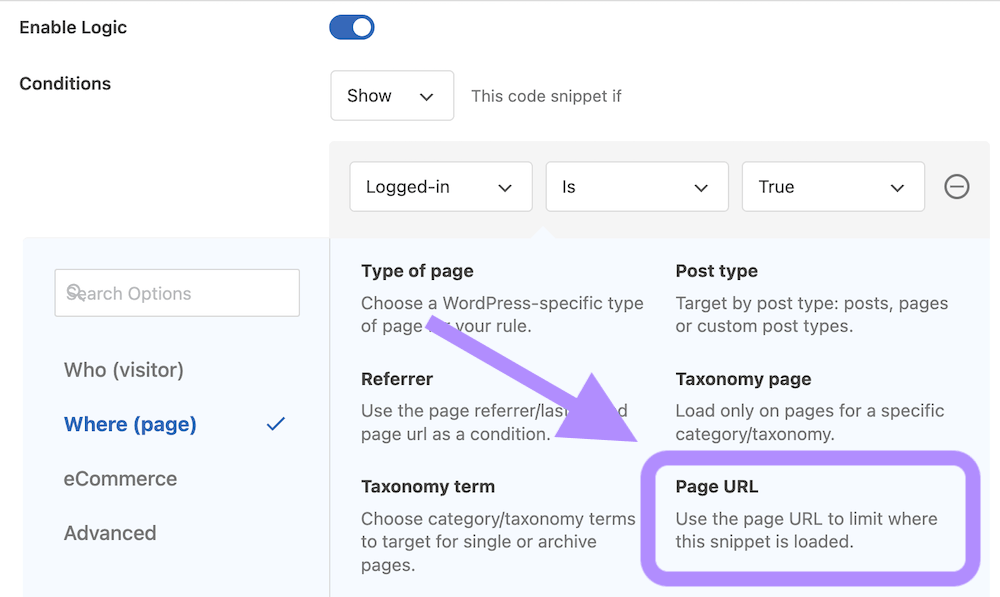 Select page URL as target