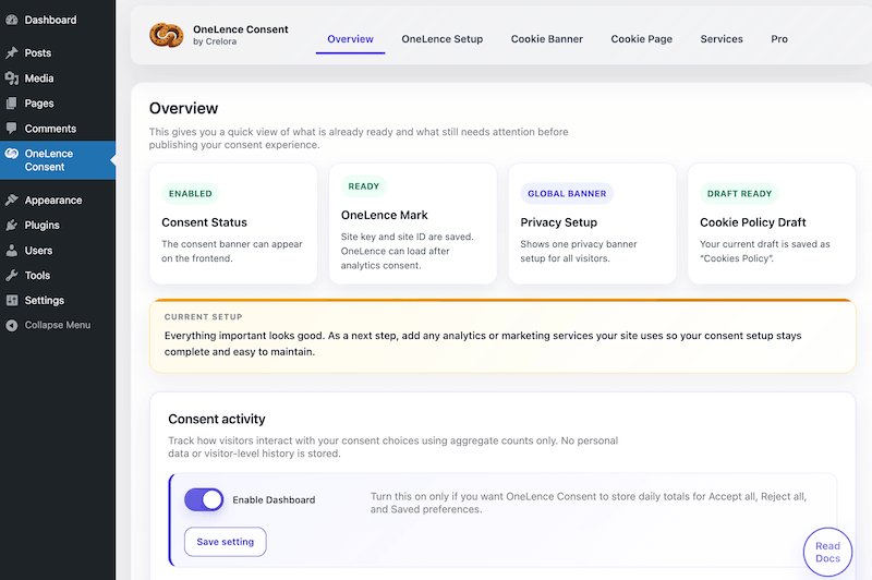 OneLence Consent overview